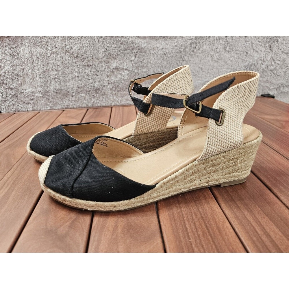Journee Collection Espadrille Wedge D'Orsay Black Beige Canvas Women 11